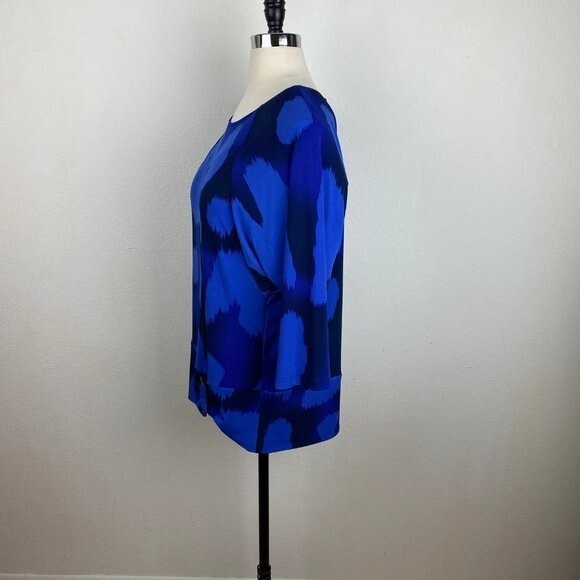 Blue Size 2X - 3X Pullover Stretch Knit Blouse Top 3/4 Sleeves Scoop Neckline - Picture 5 of 7